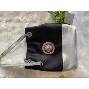 Black and Silver Women's Shoulder Bag with Chain Straps